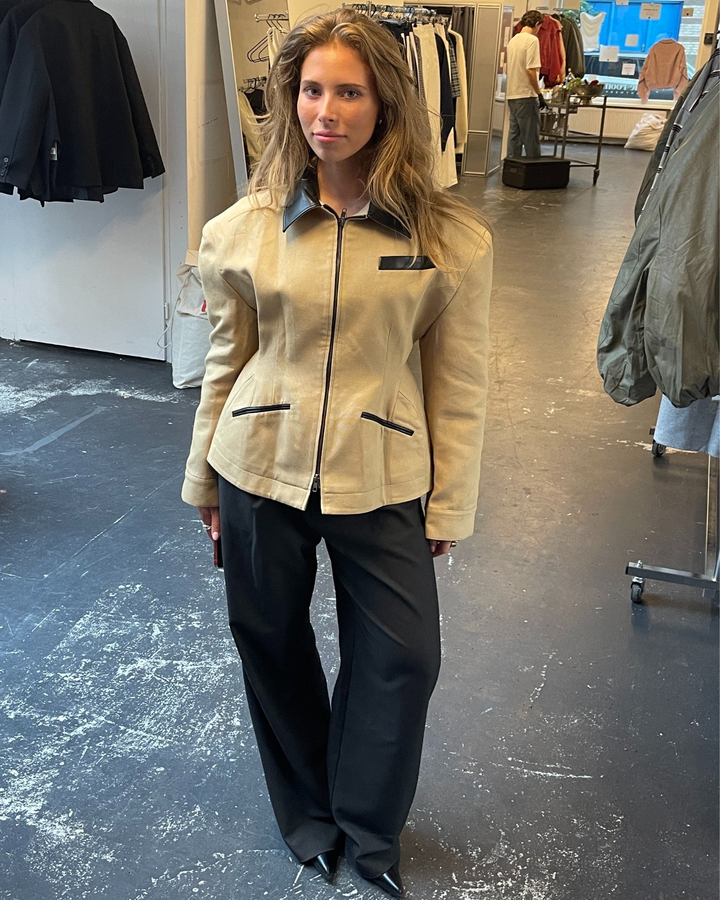 Caramel Cinched Vest with Contrast Collar