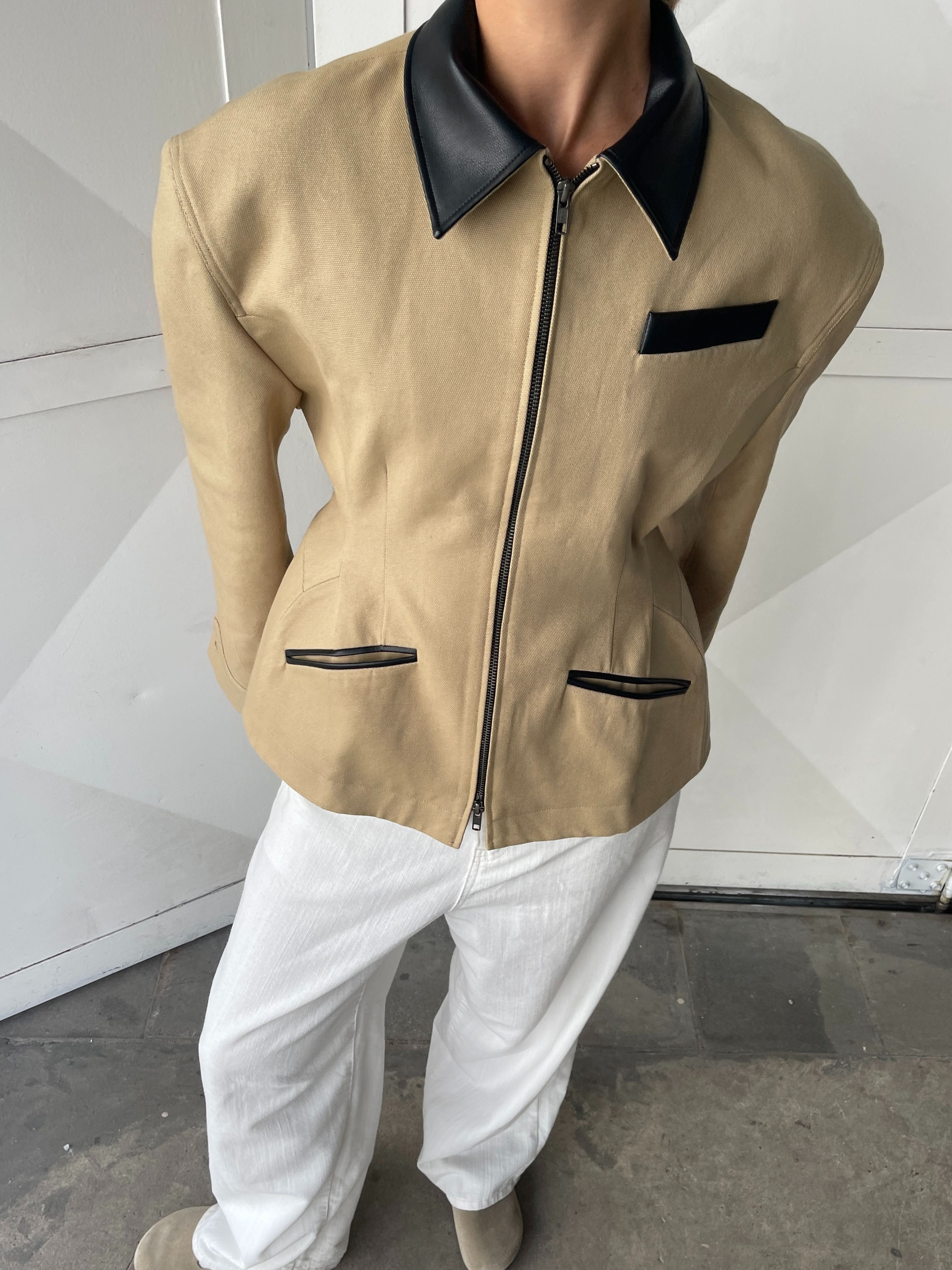 Caramel Cinched Vest with Contrast Collar