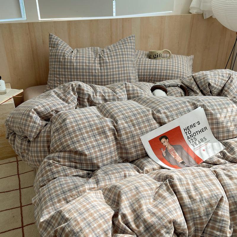Cotton Checkered Duvet - Mocha