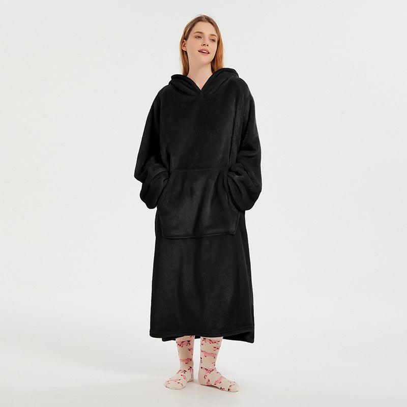 Long Hooded Oversized Black Sweatshirt