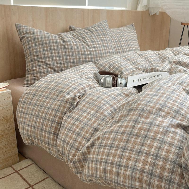 Cotton Checkered Duvet - Mocha