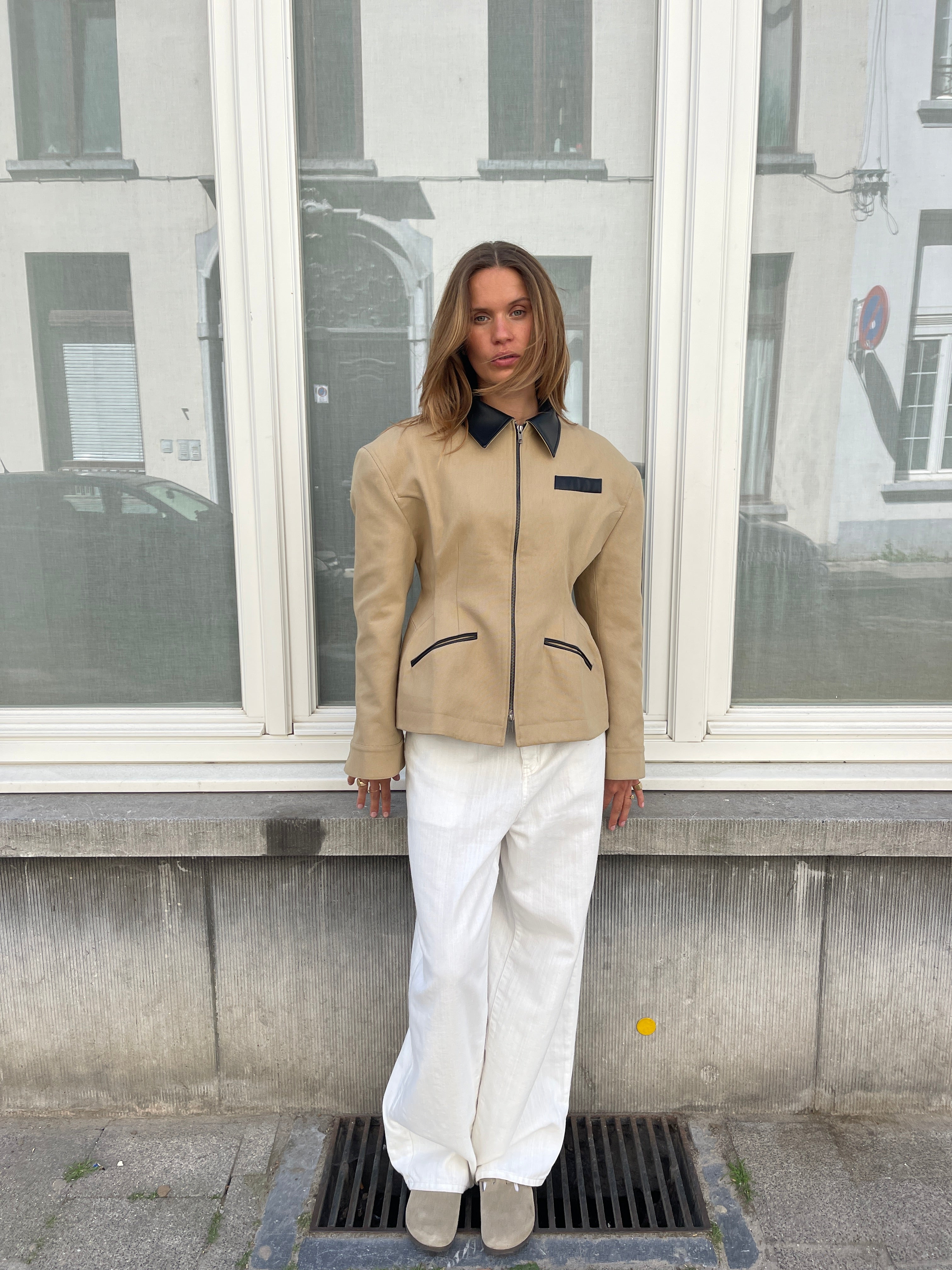 Caramel Cinched Vest with Contrast Collar