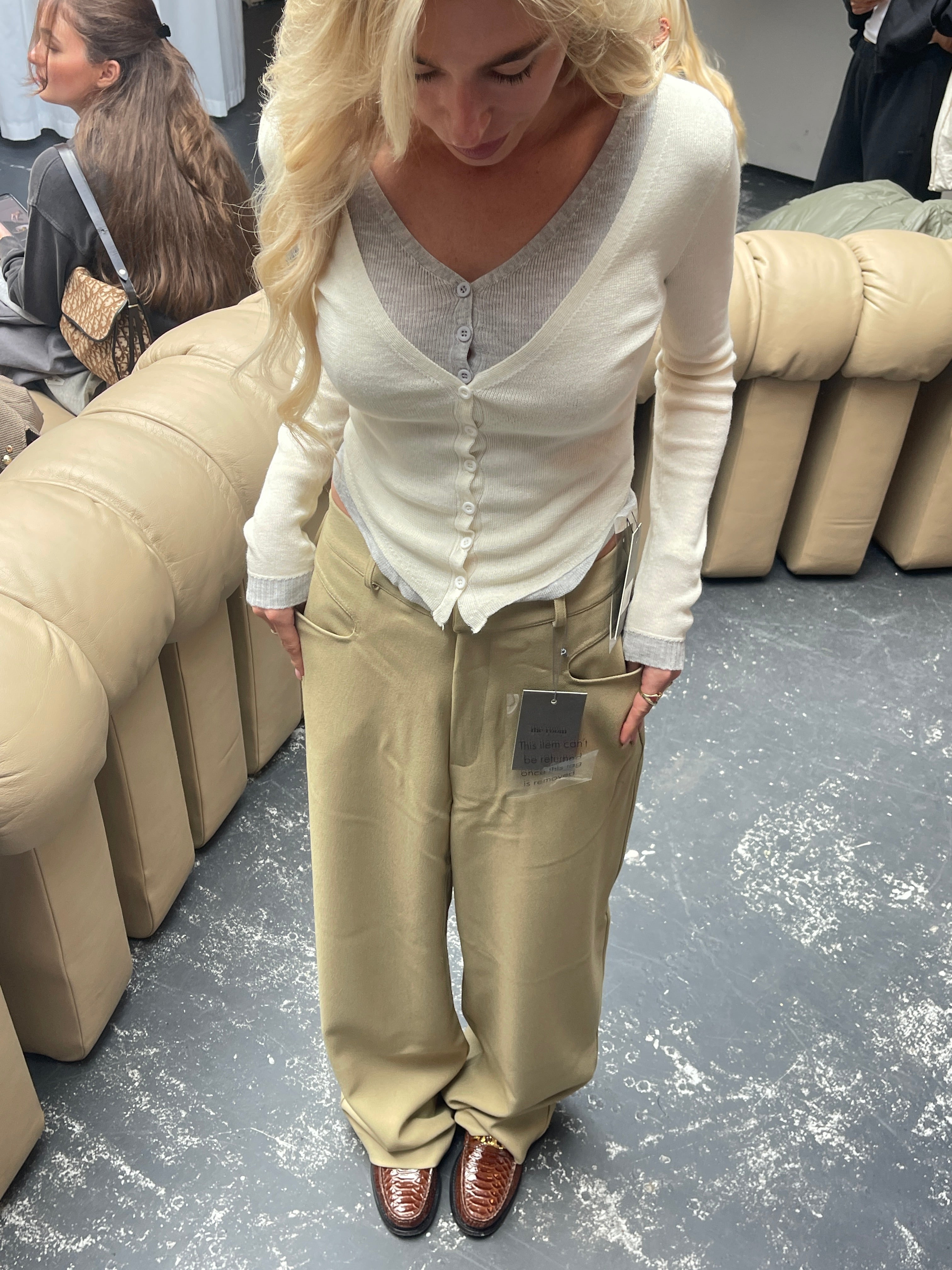 Off White and Gray Double Layer Cardigan
