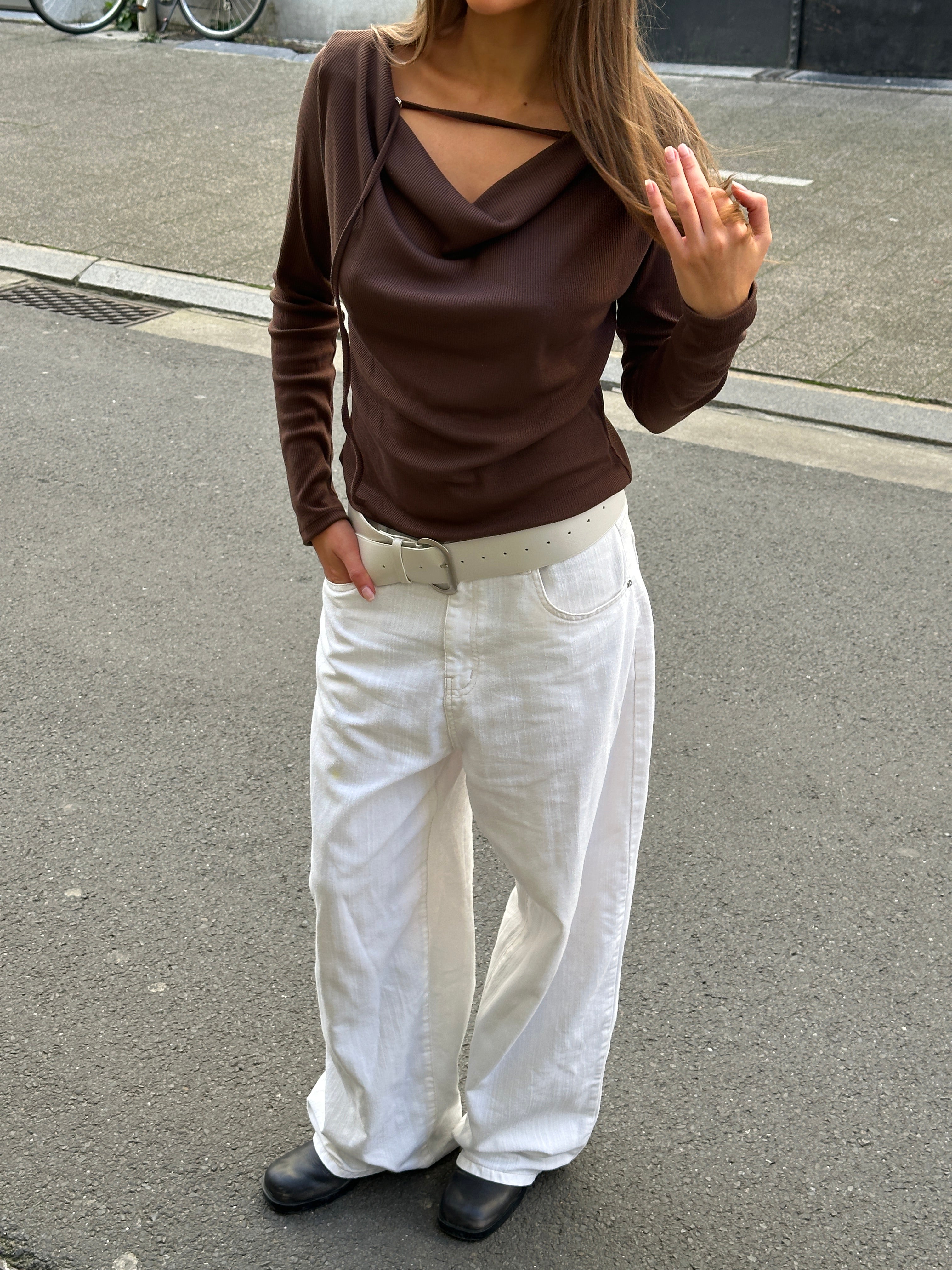 Brown Draped Blouse with Front Detail