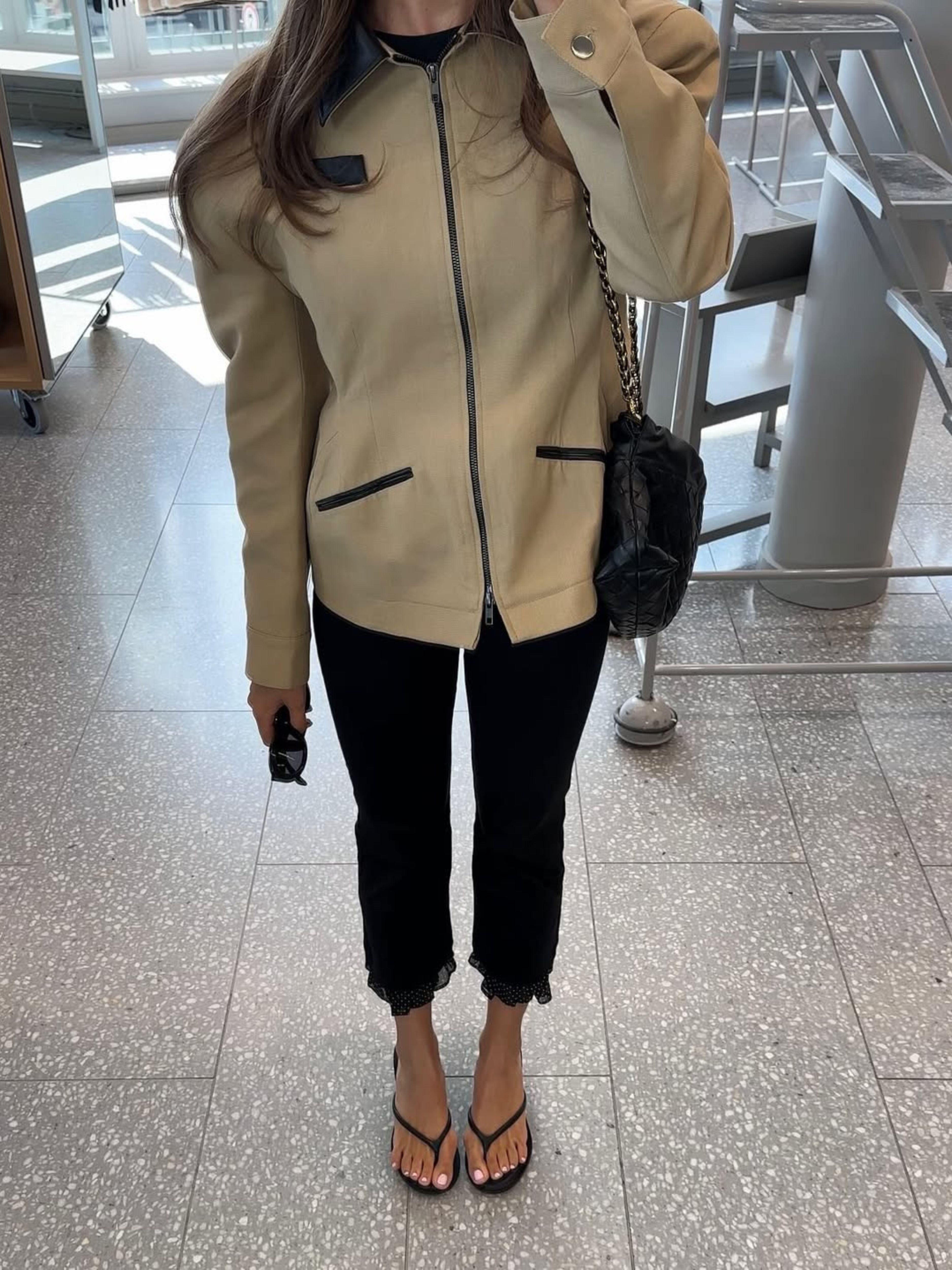 Caramel Cinched Vest with Contrast Collar