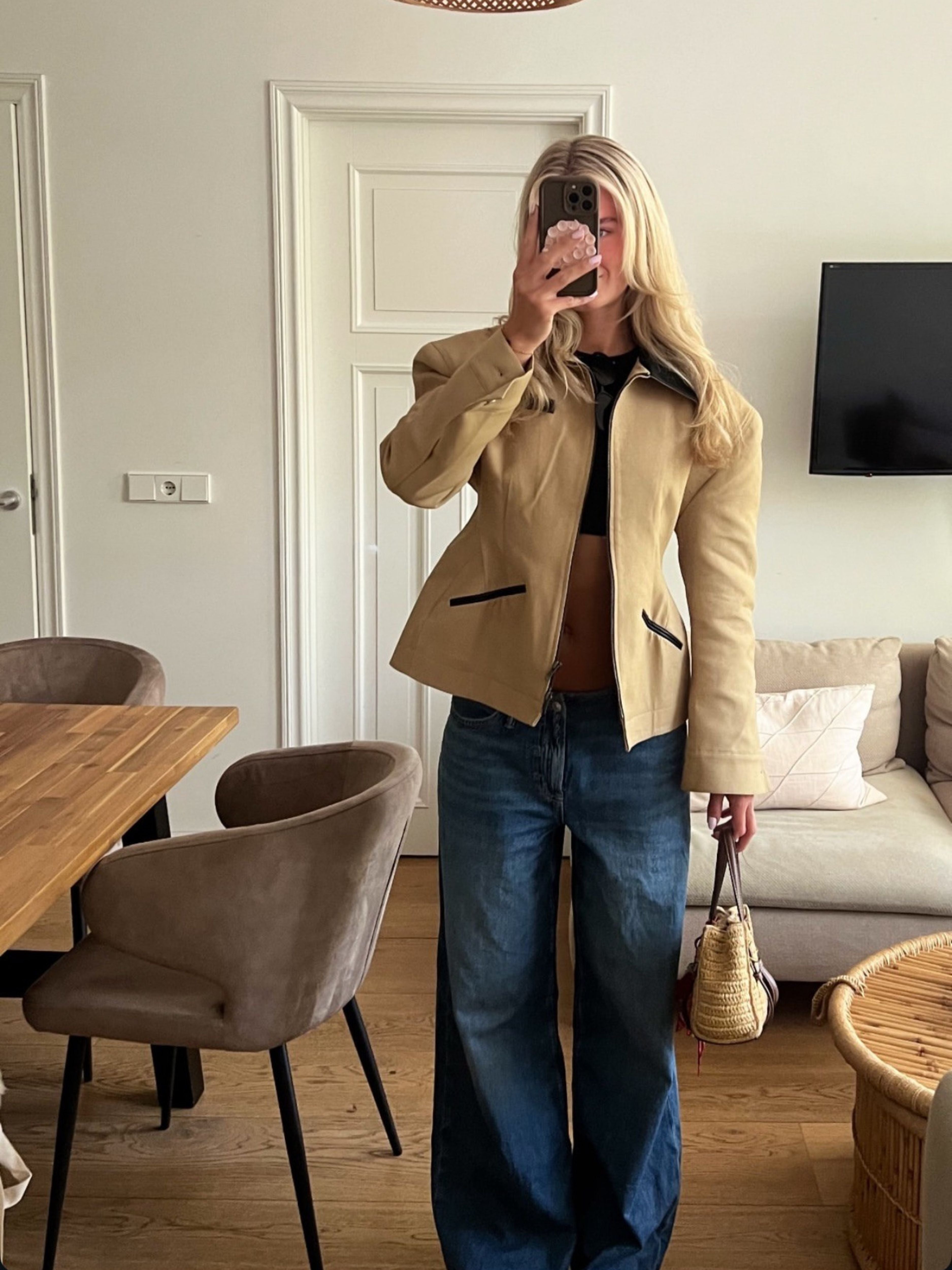 Caramel Cinched Vest with Contrast Collar