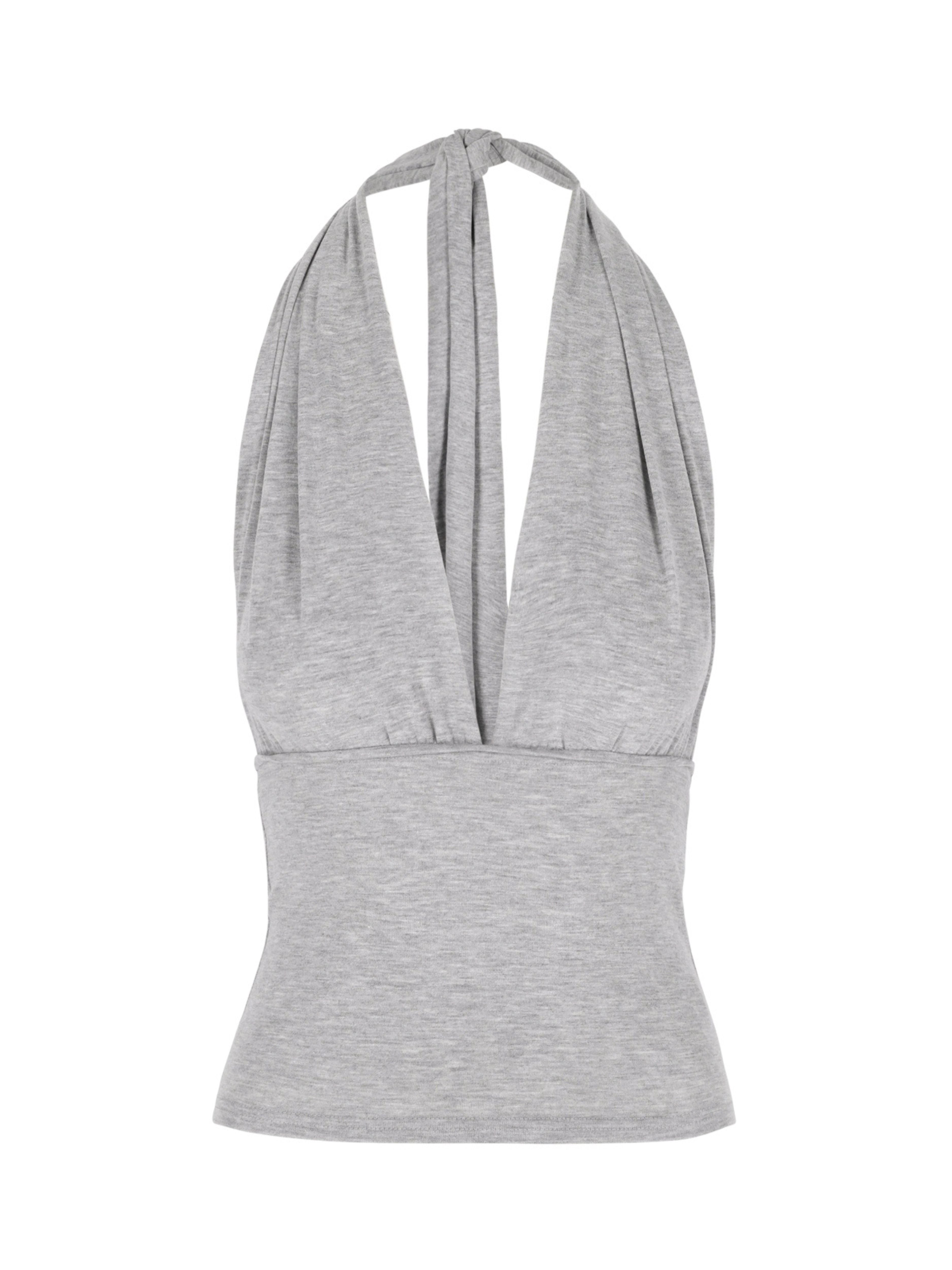 Deep V-Neck Gray Halter Top