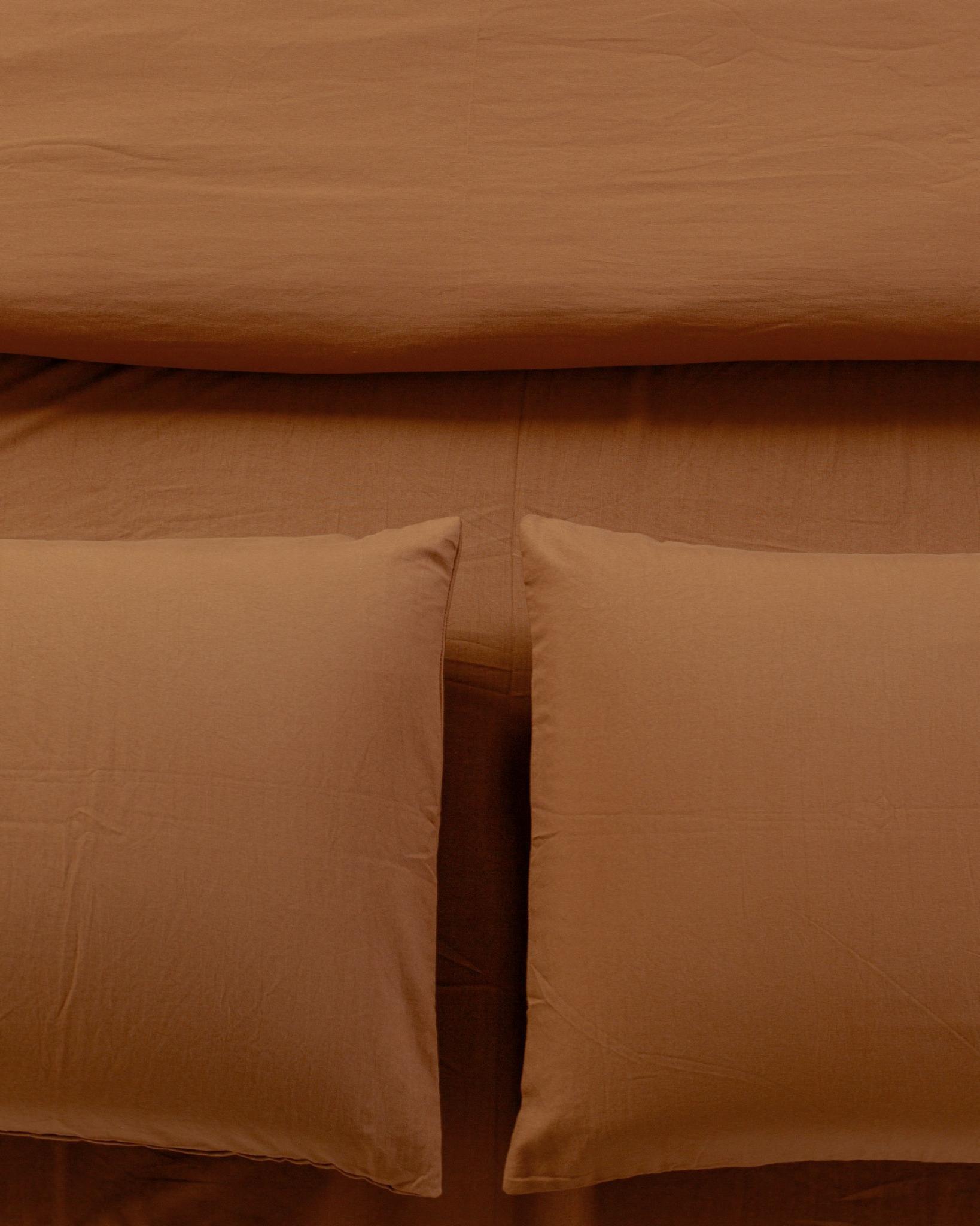 Solid Washed Duvet Set - Brown