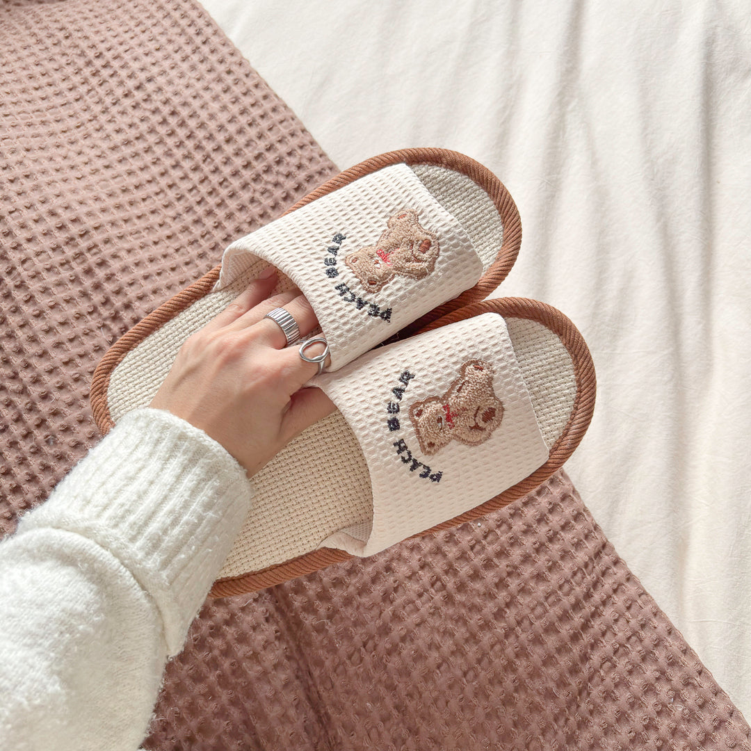 Cozy Bear Slippers with Waffle Texture