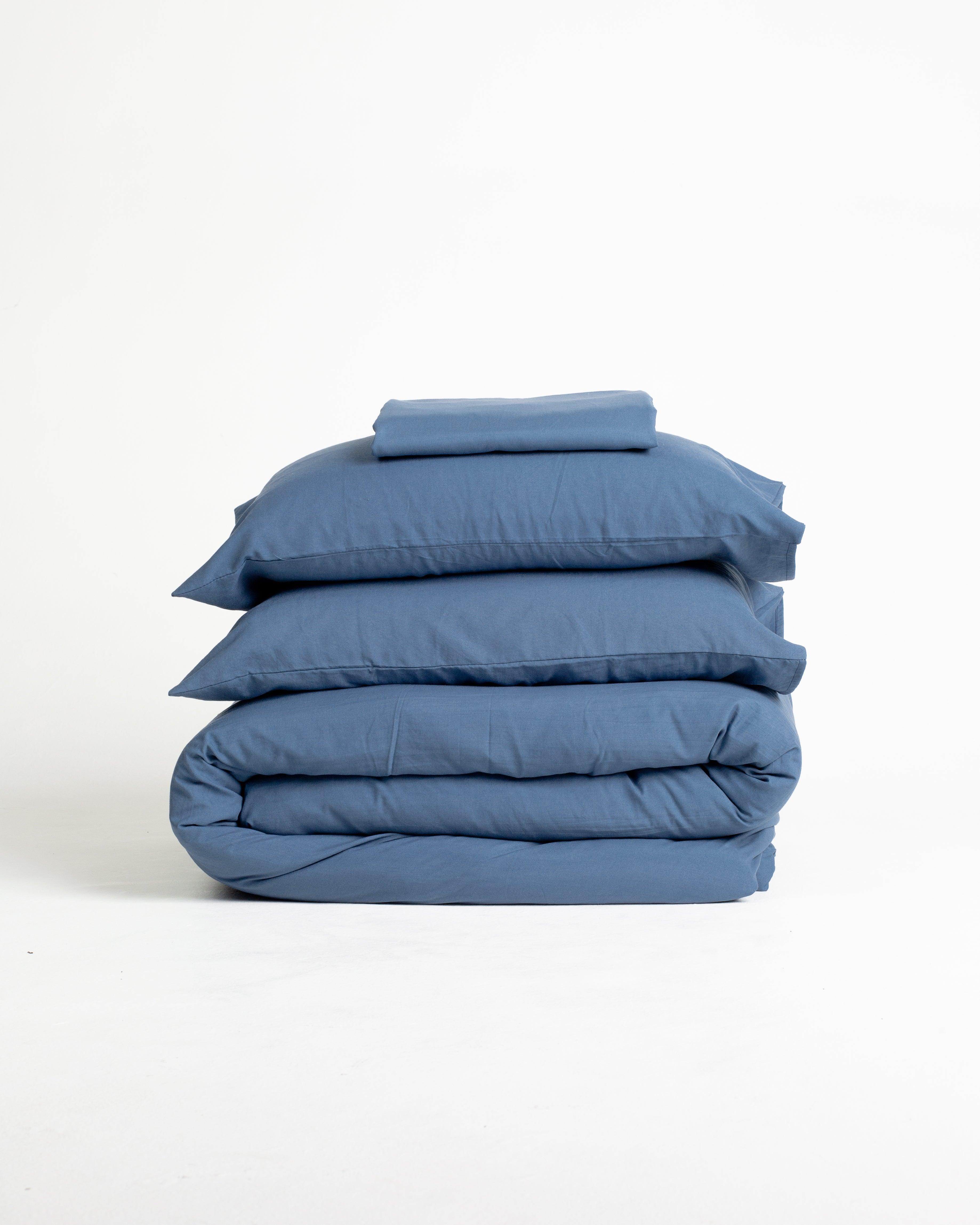 Solid Washed Duvet Set - Navy