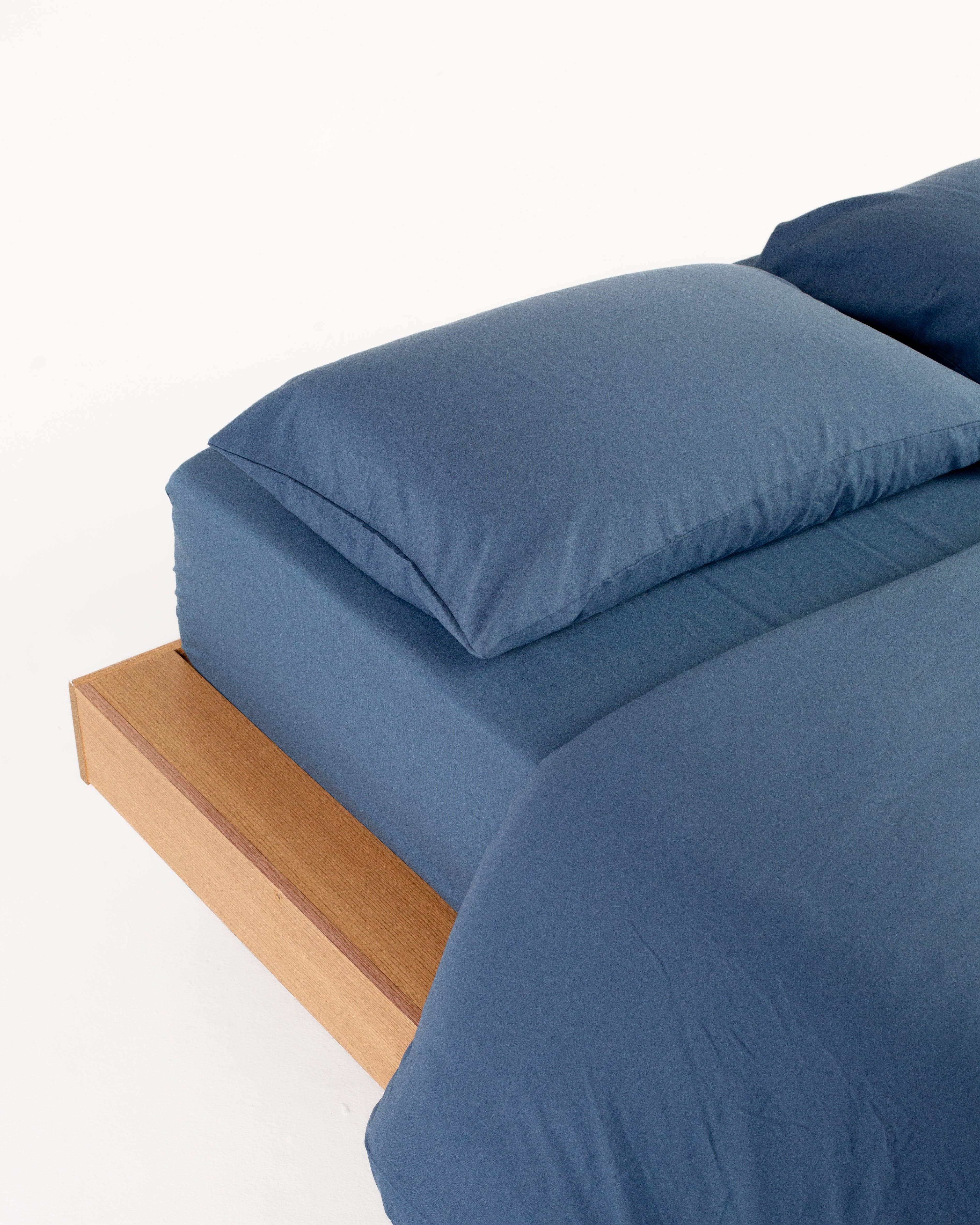 Solid Washed Duvet Set - Navy