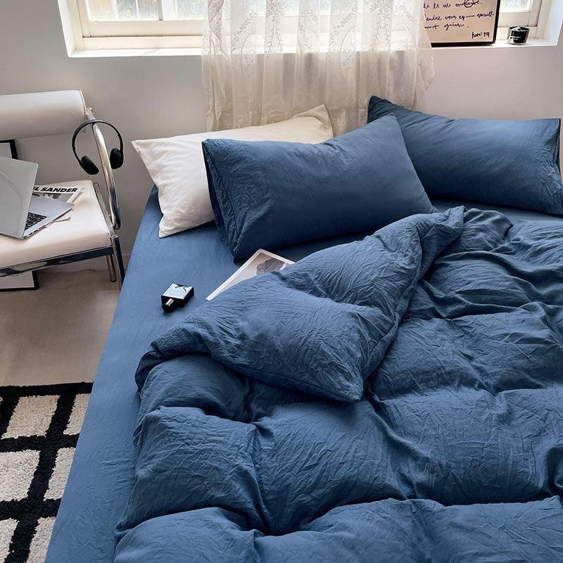 Solid Washed Duvet Set - Navy