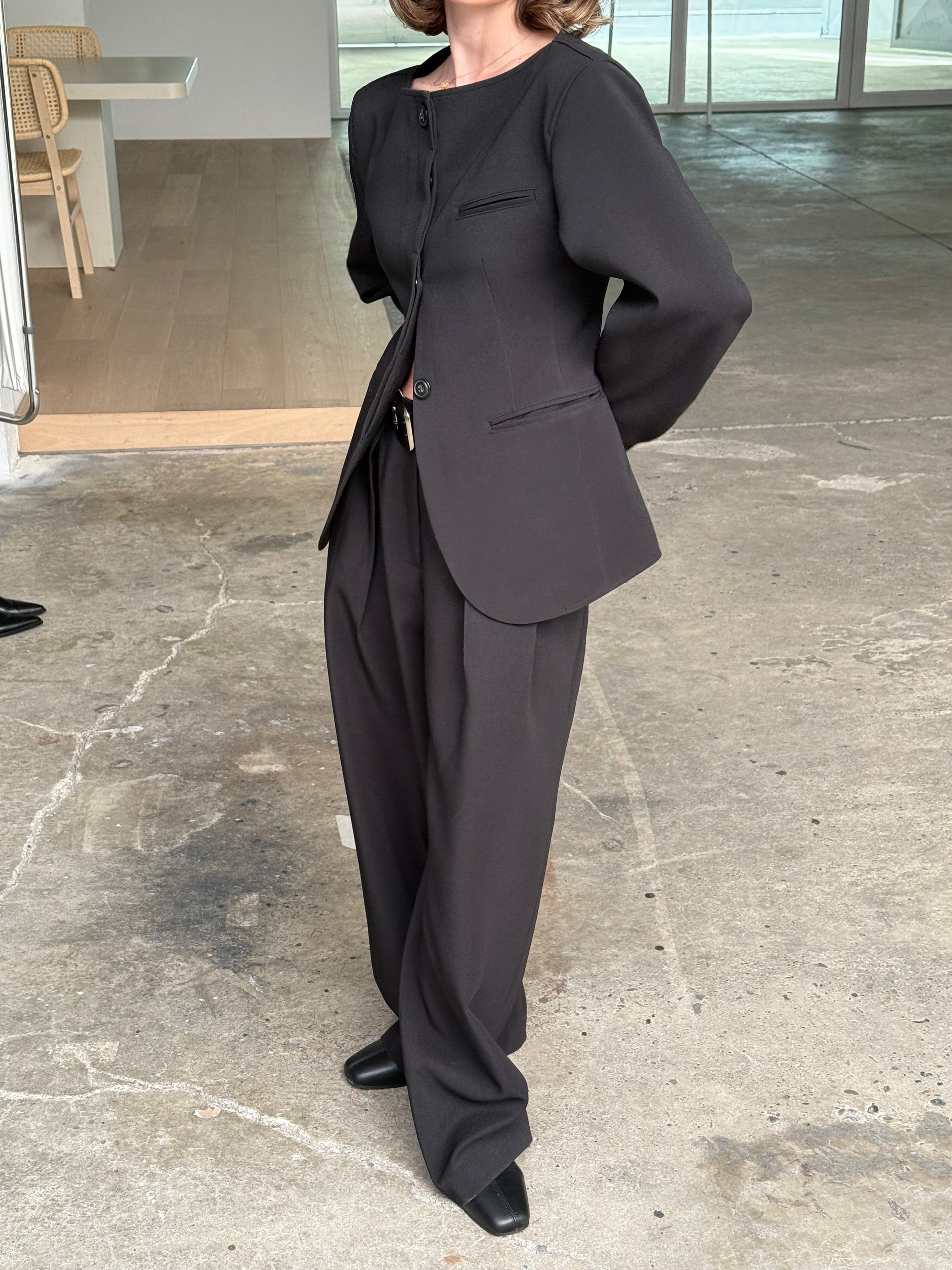Tailored Fitted Vest with Boat Neck in Black