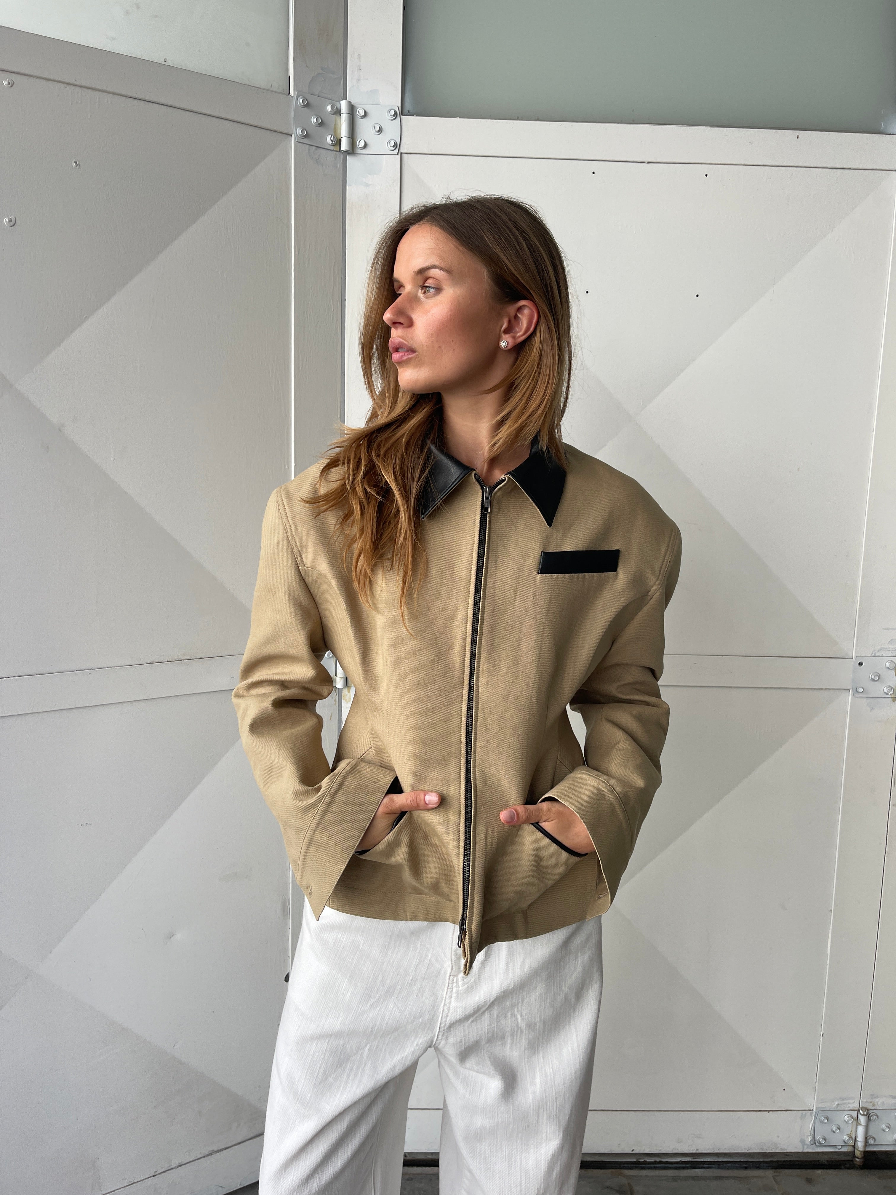 Caramel Cinched Vest with Contrast Collar