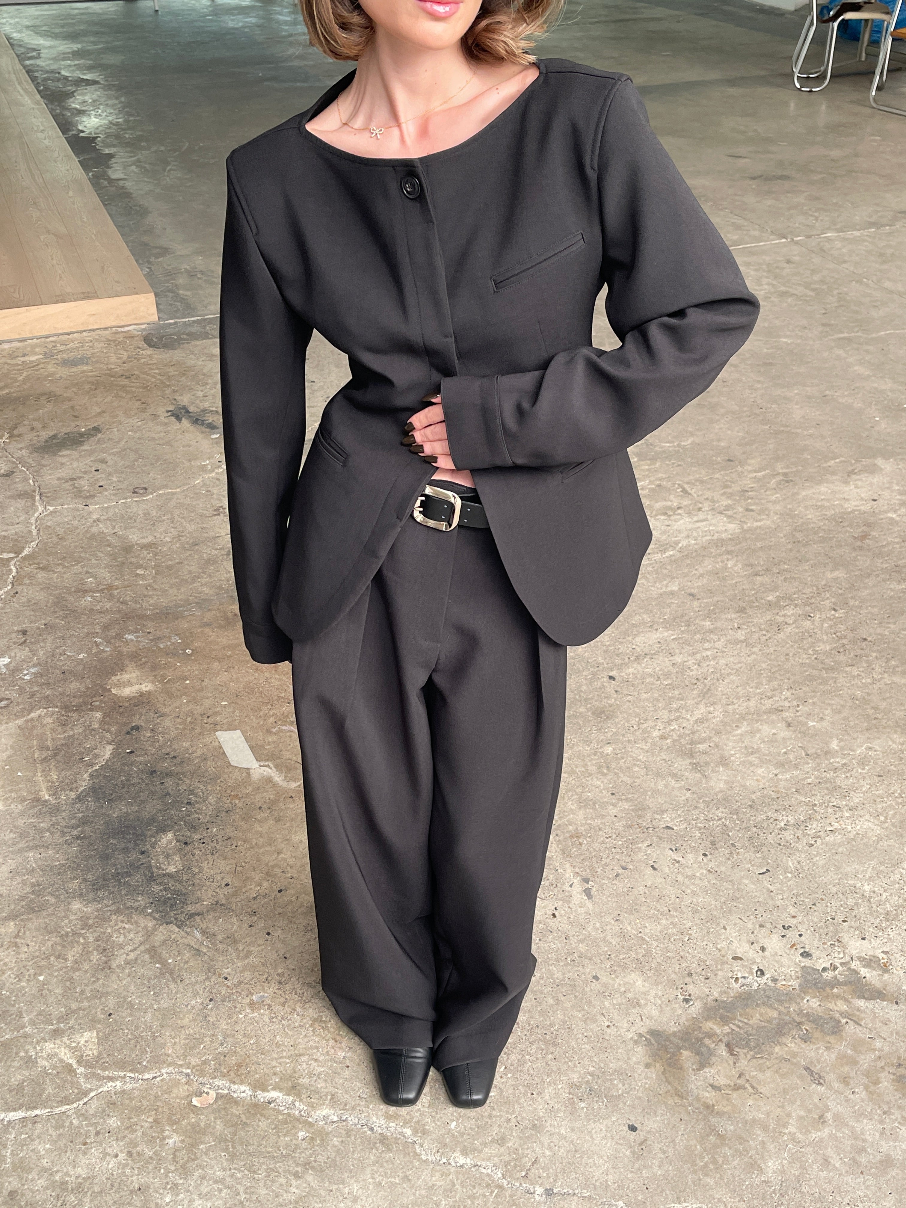 Tailored Fitted Vest with Boat Neck in Black