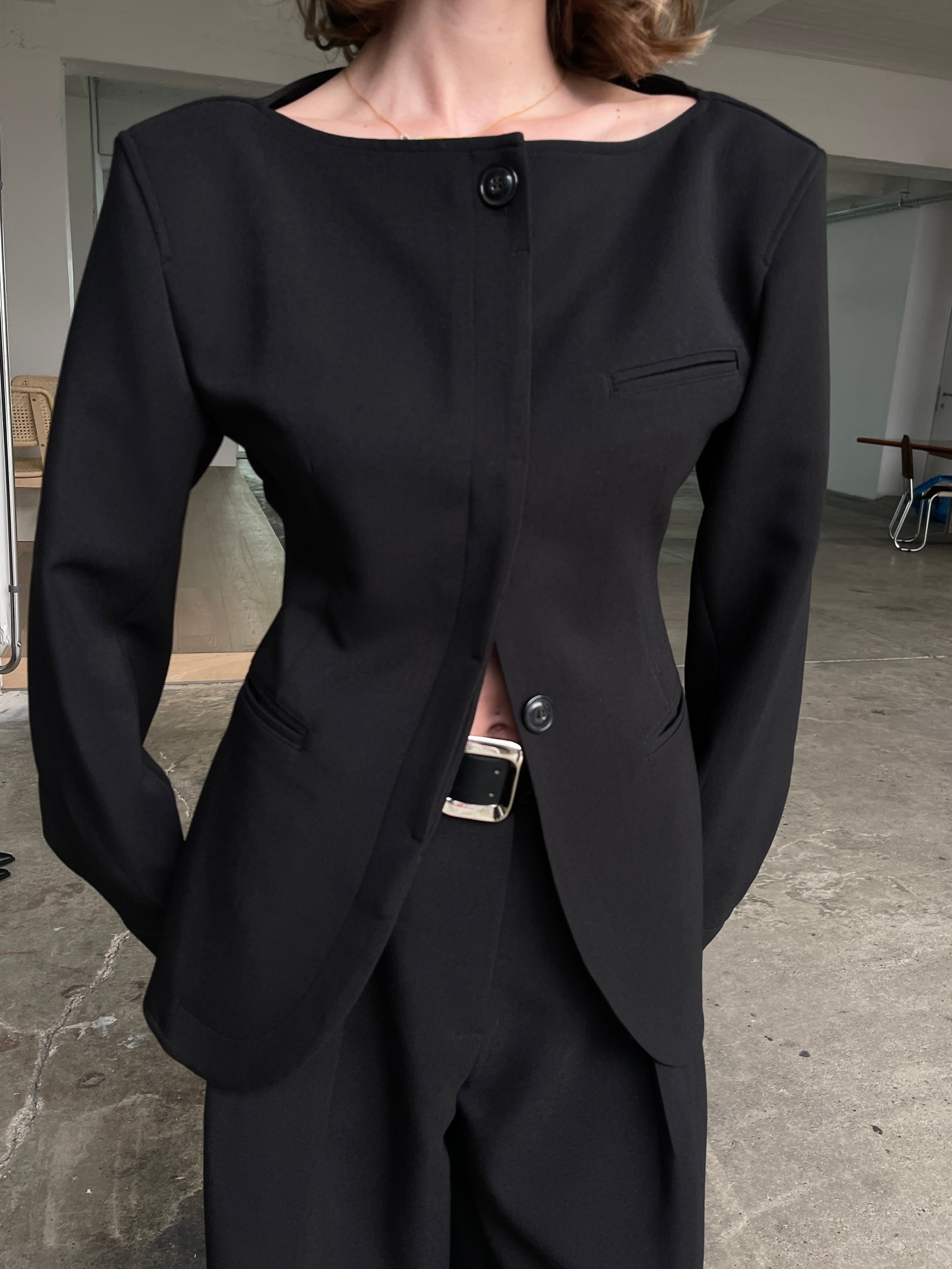 Tailored Fitted Vest with Boat Neck in Black