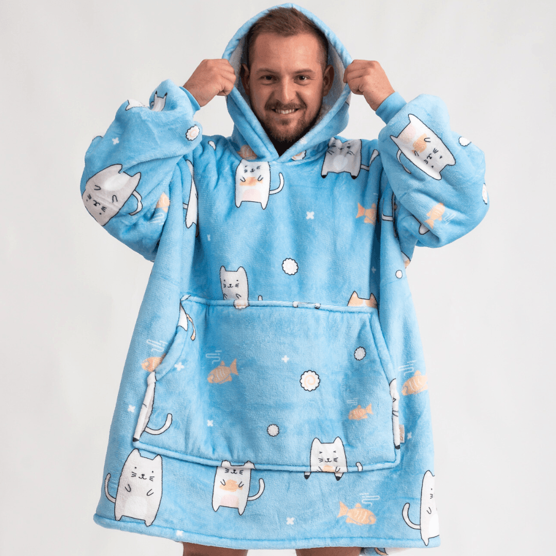 Oversized Hoodie with White Kittens