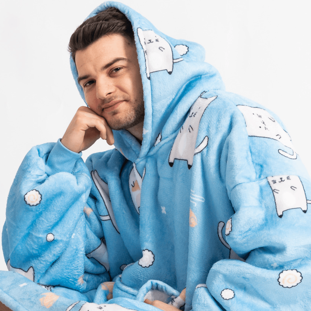 Oversized Hoodie with White Kittens
