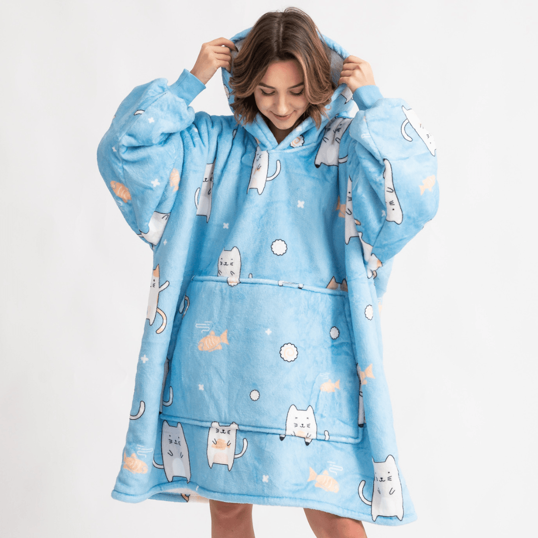 Oversized Hoodie with White Kittens
