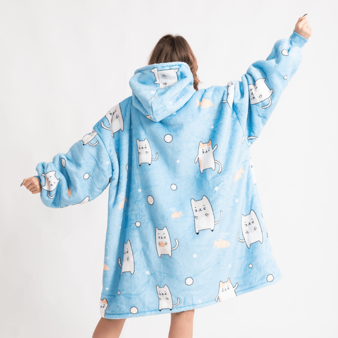 Oversized Hoodie with White Kittens