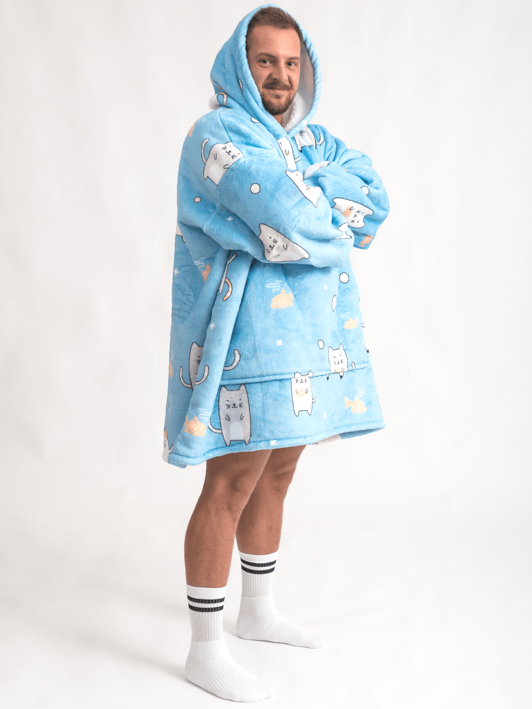 Oversized Hoodie with White Kittens