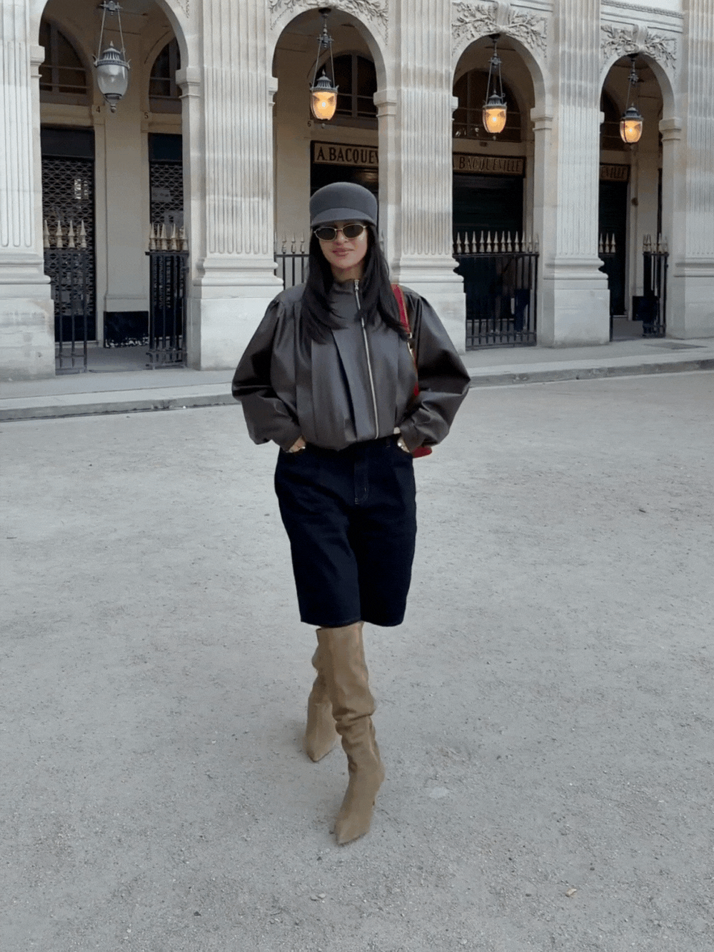 Brown Faux Leather Jacket with Front Pleats
