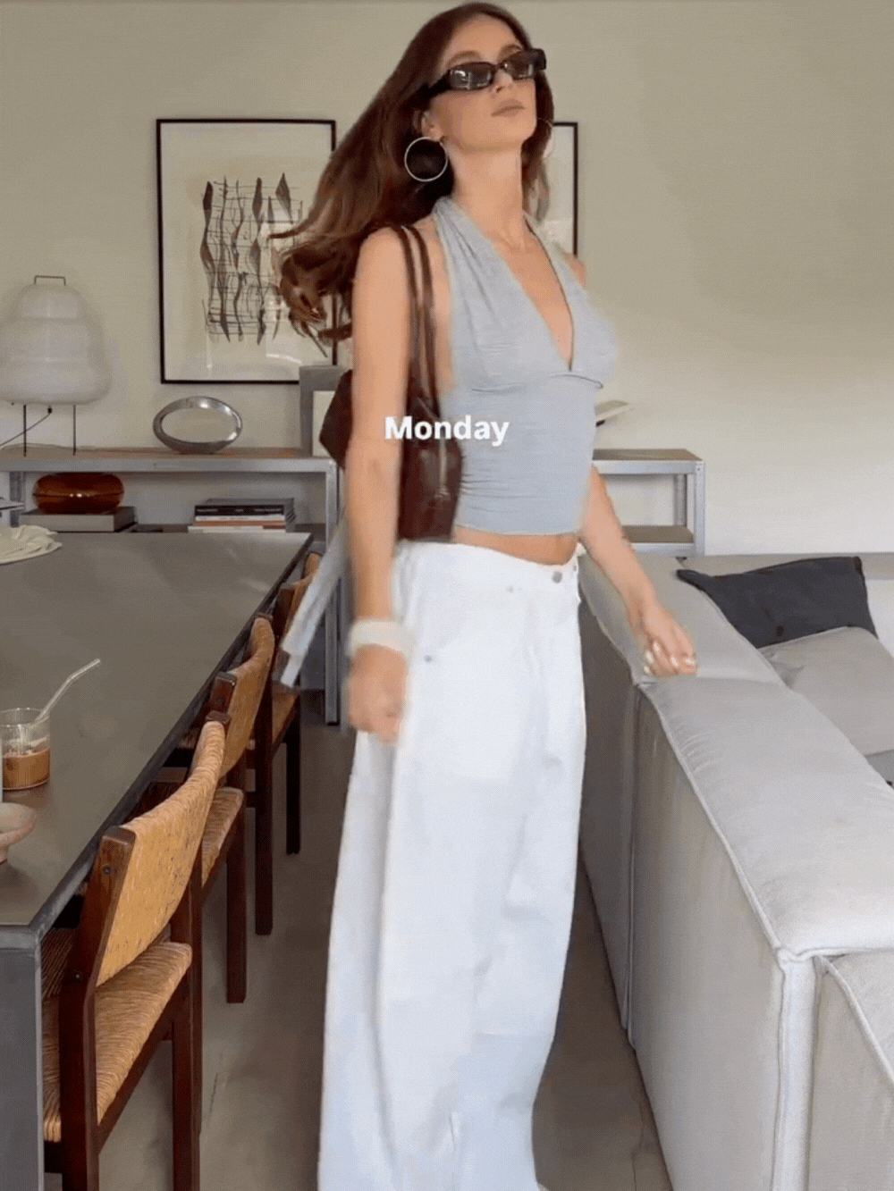 Deep V-Neck Gray Halter Top