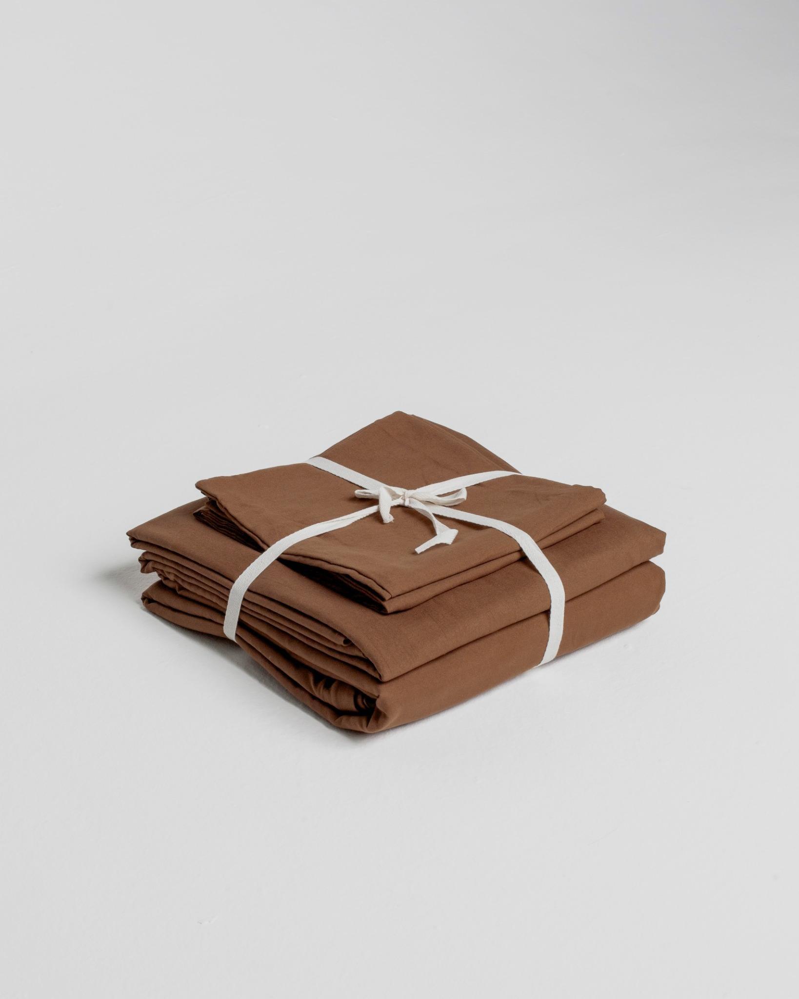 Solid Washed Duvet Set - Brown