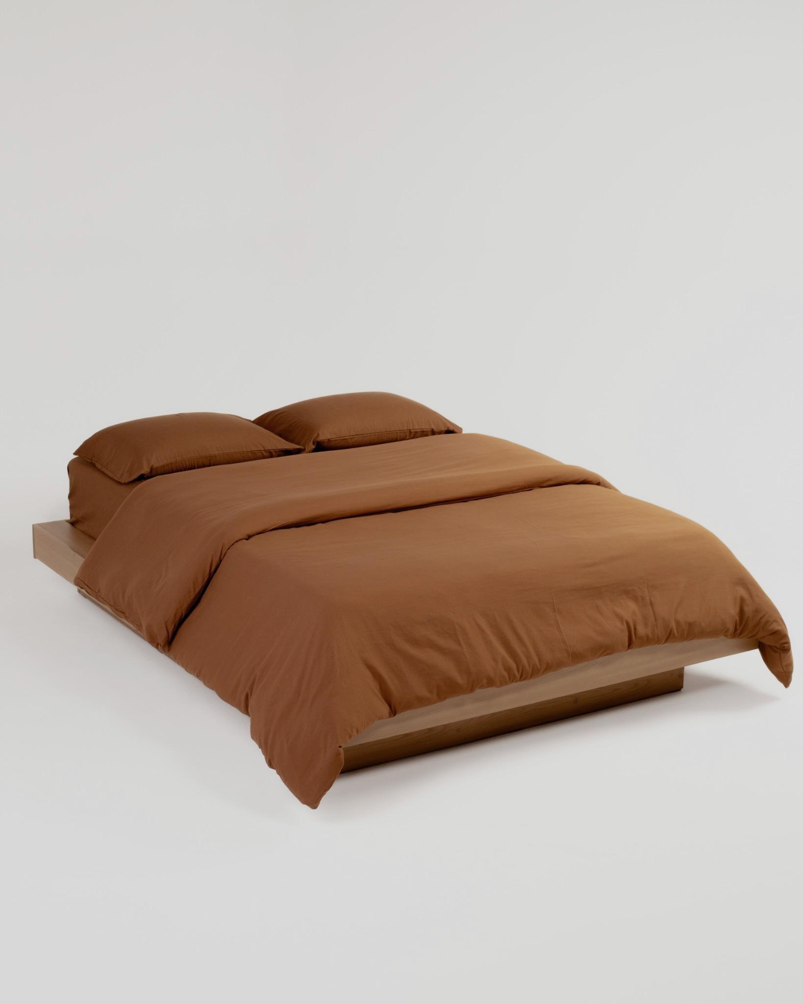 Solid Washed Duvet Set - Brown