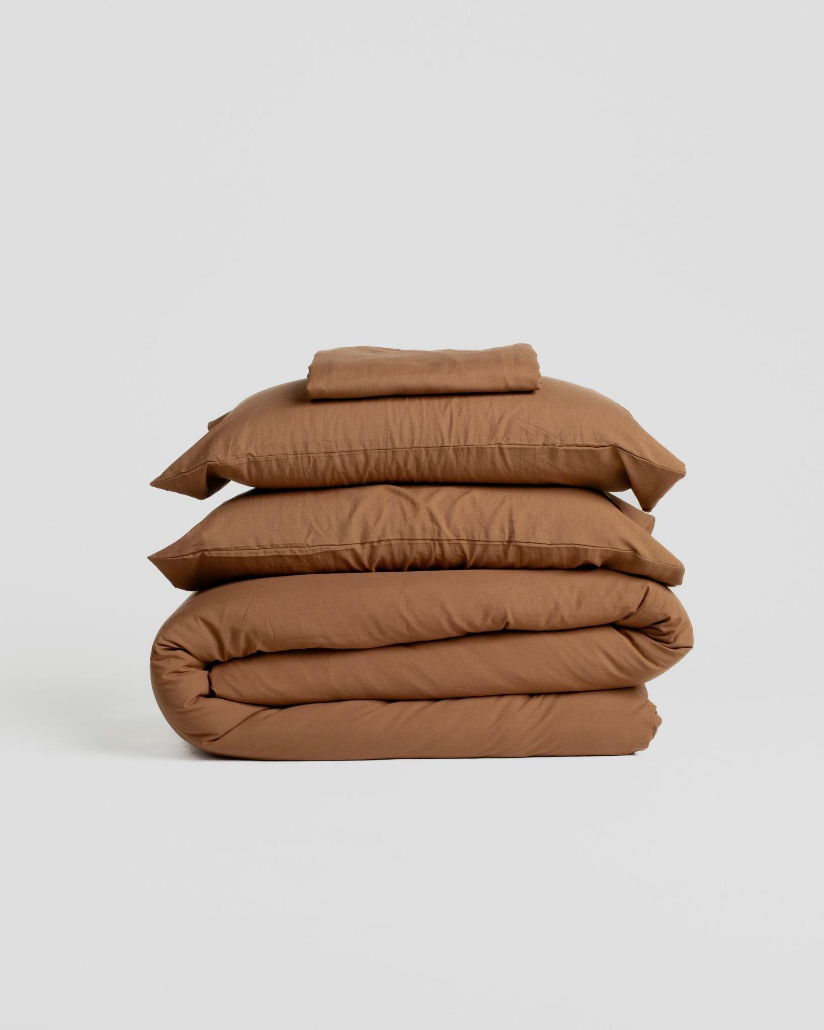 Solid Washed Duvet Set - Brown