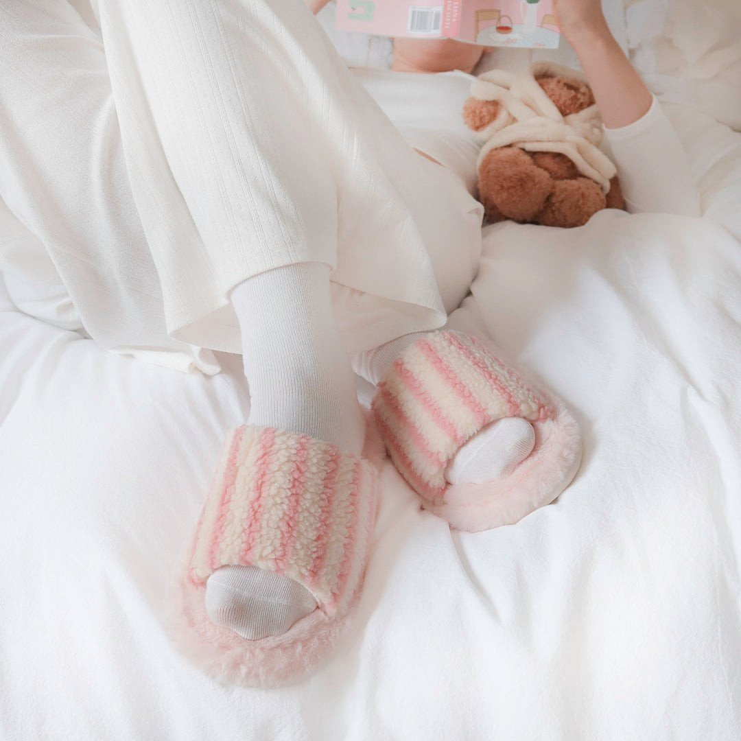 Alicia Plush Striped Slippers