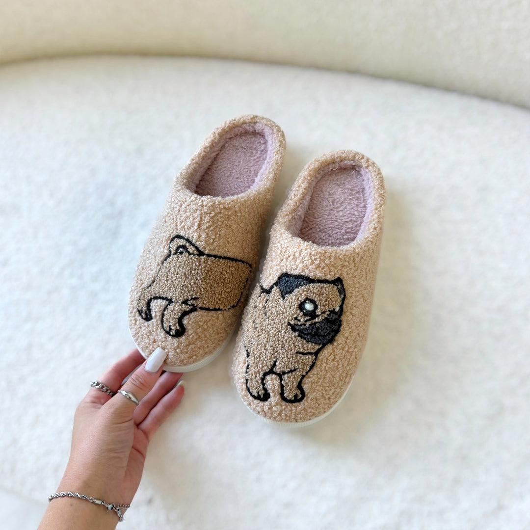 Plush Pug Frenchie Slippers