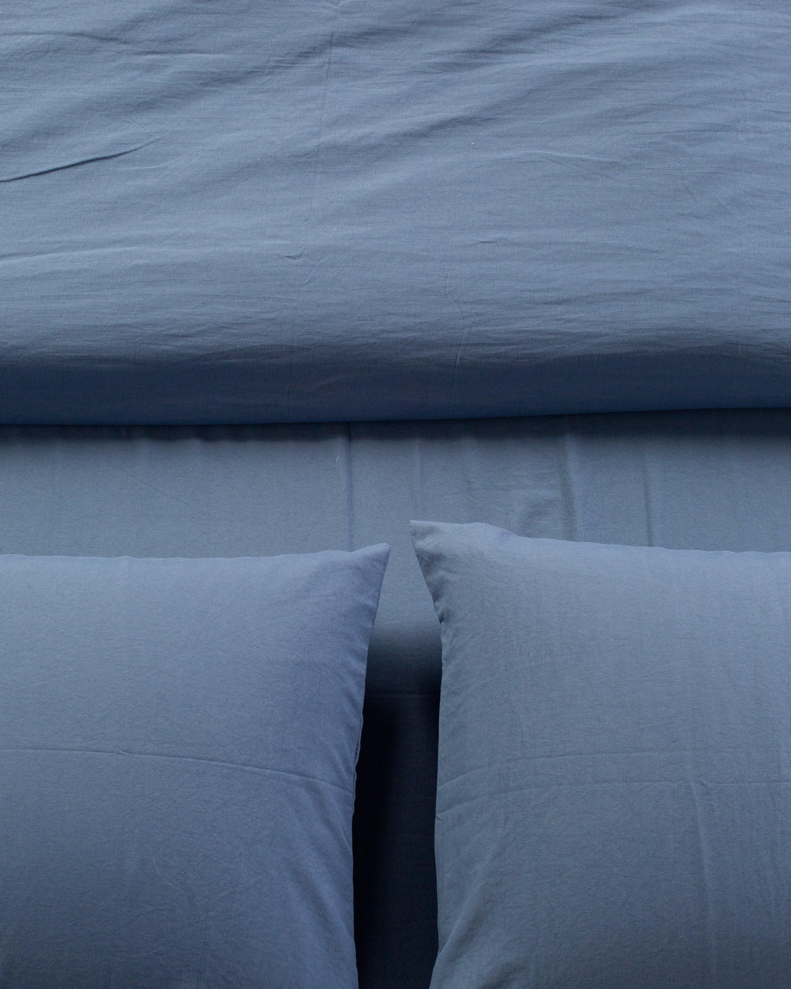 Solid Washed Duvet Set - Navy