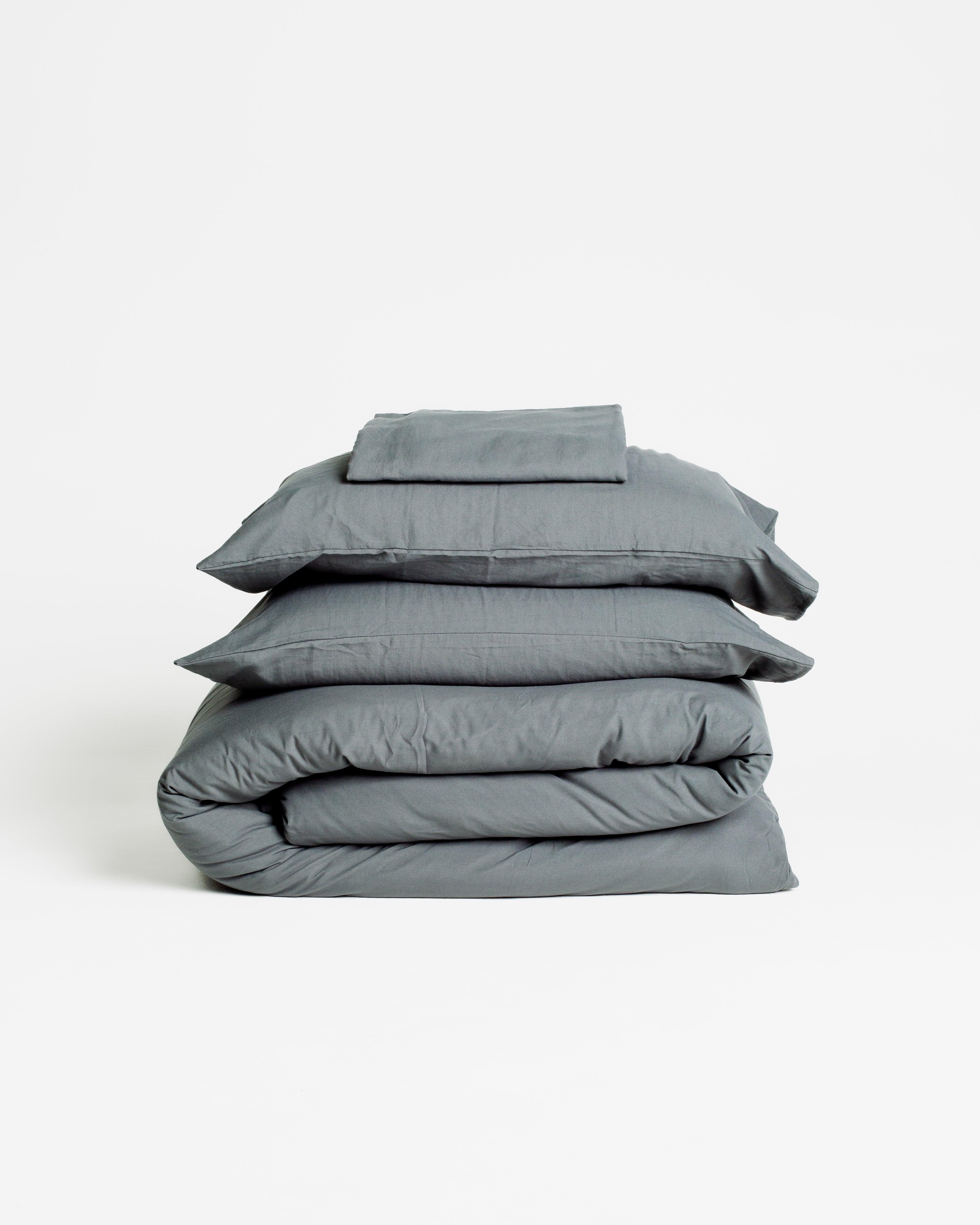 Solid Washed Duvet Set - Smoke